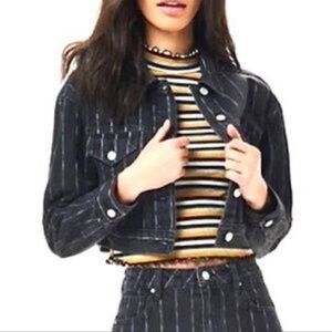 PacSun Black Salem Stripe Crop Trucker Jean Jacket
